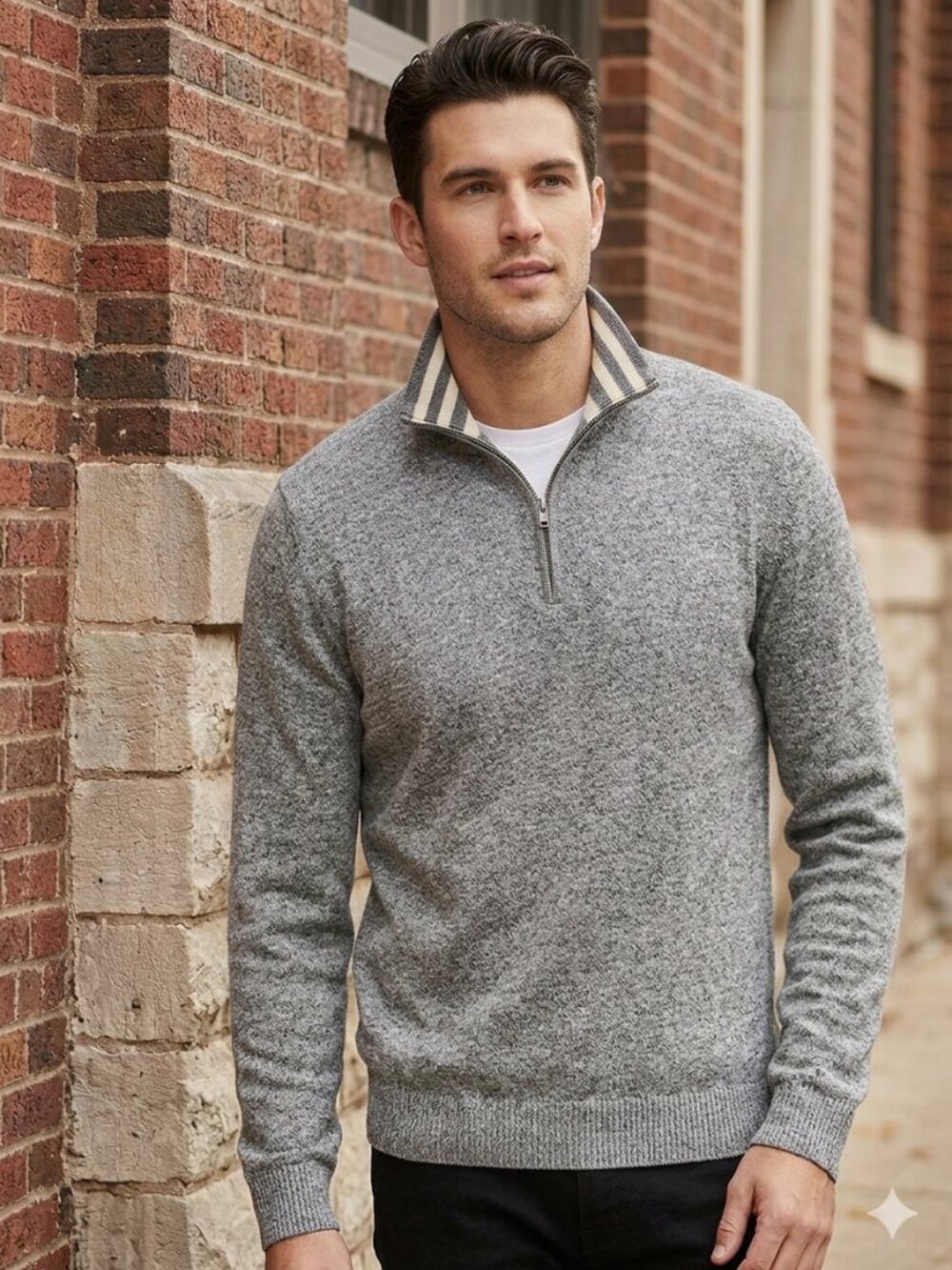 Calvin‎ Klein Men's Quarter Zip Sweater Size M Gray Marled Cotton Mock Neck EUC